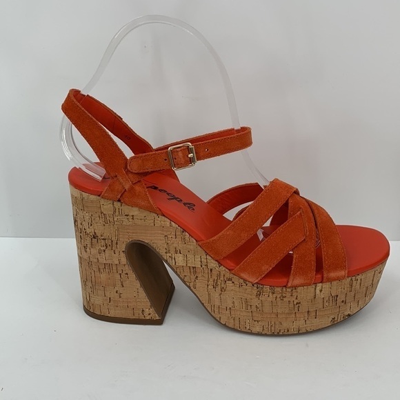 Free People Lisbon platform sandal chunky orange suede cork shoe boho new 40 10 - Picture 1 of 6